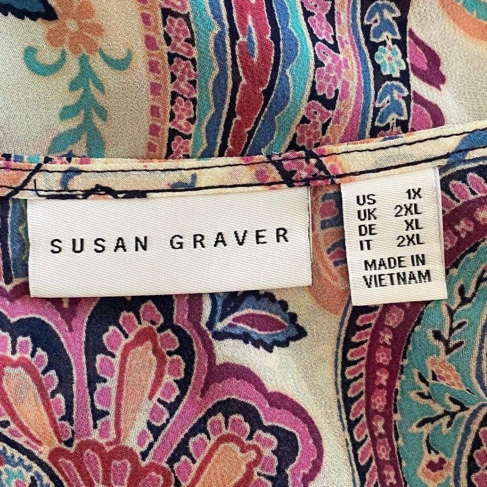 Susan Graver Women's Kimono Cardigan 1X Paisley Boho Beach Resort Festival - Picture 7 of 10